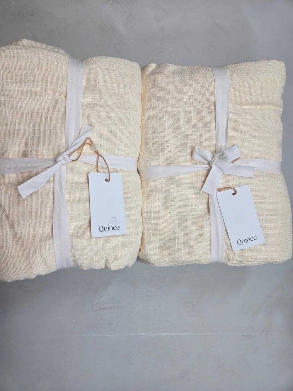 NWT QUINCE Set Of 2 48x96 Cotton Sheer Curtains Ivory 9750
